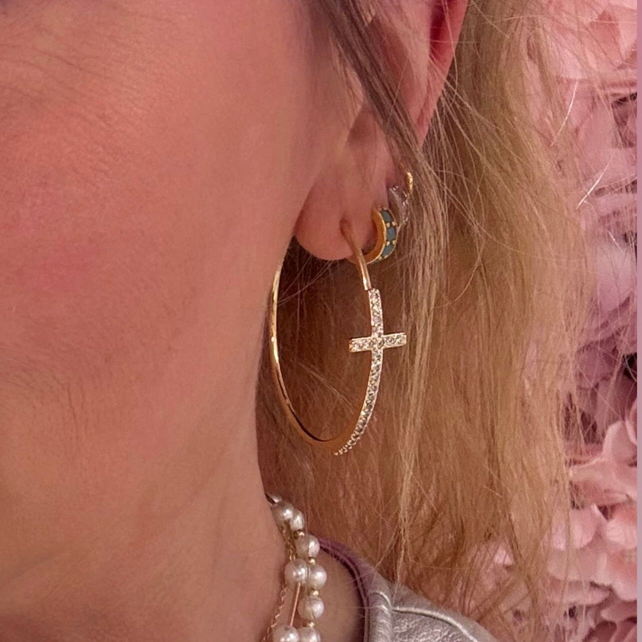 Pave Cross Hoops