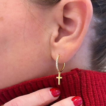 Tiny Cross Diamond Huggies