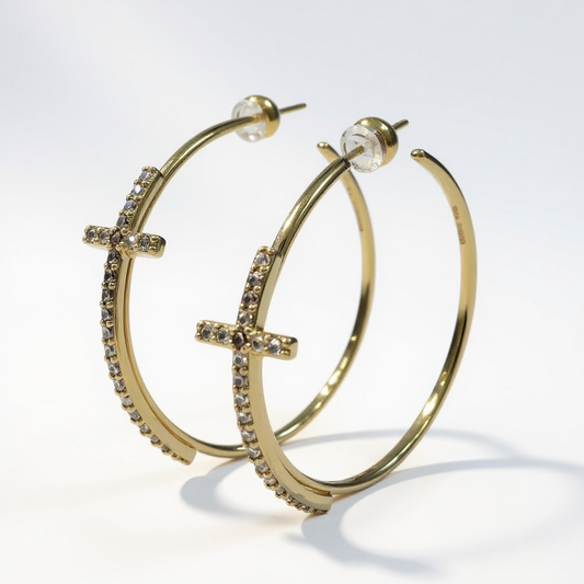 Pave Cross Hoops