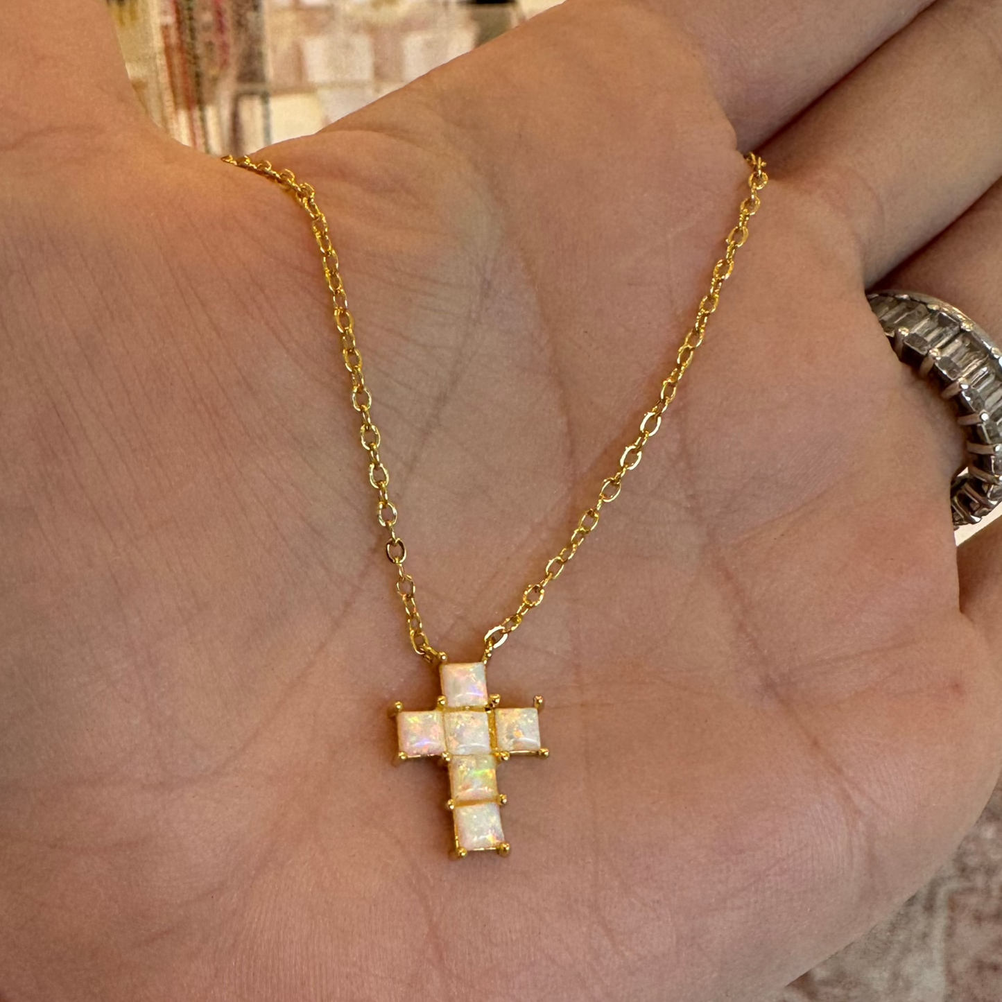 Opal Cross Necklace