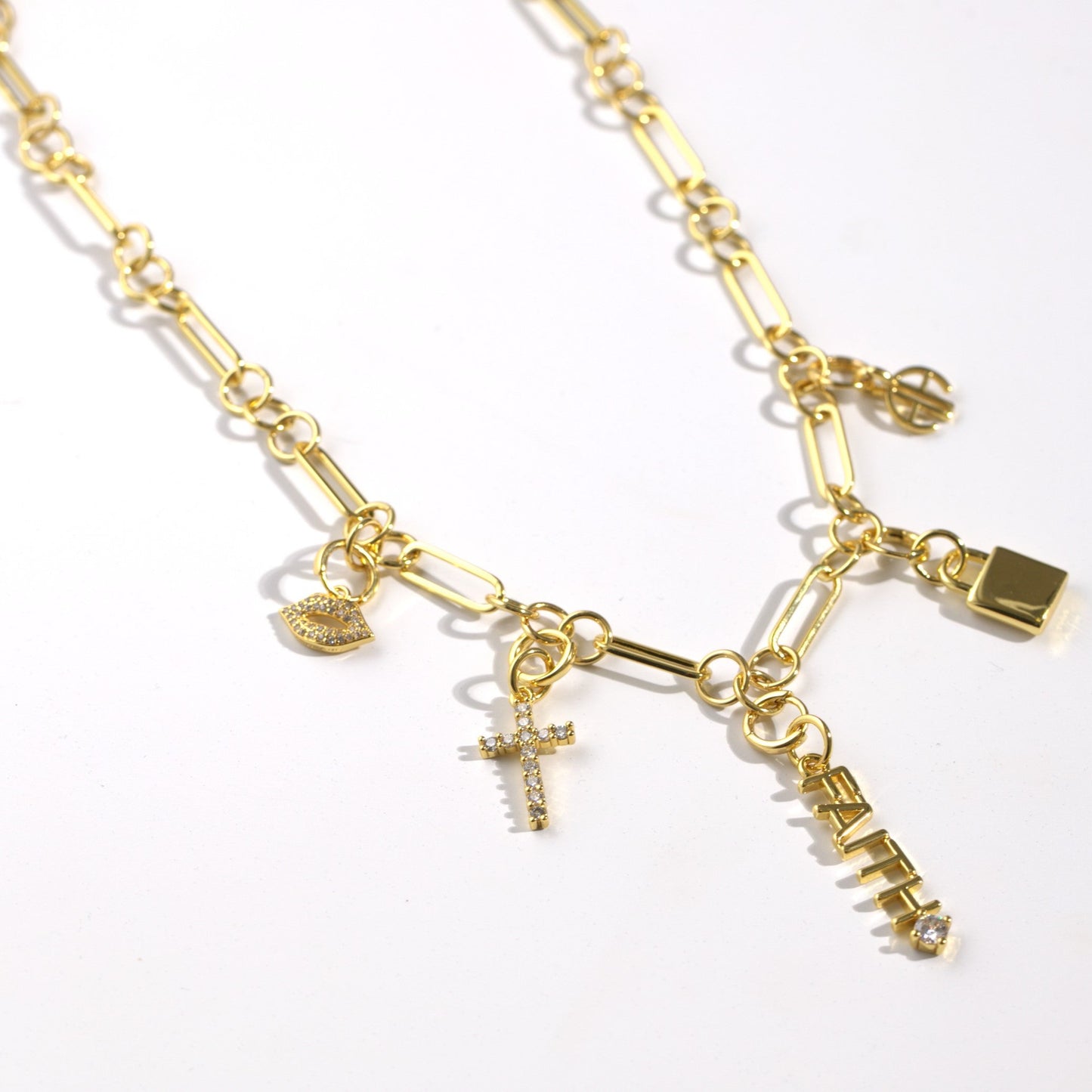 Goddess Charm Bar Rolo Link Chain